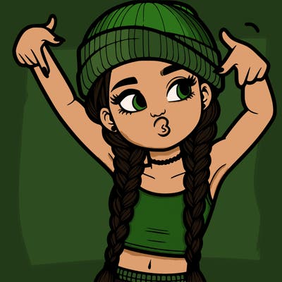 realistic teenage girl with braids and a beanie and crop top doing 🫶🏼