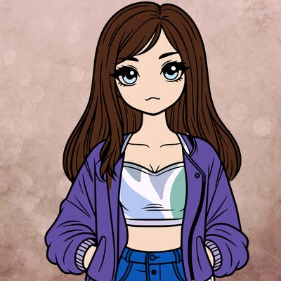 girl with long hair a crop top and a jacket