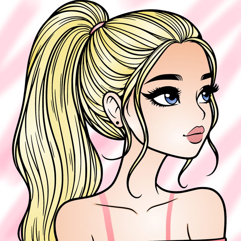 a beautiful and realistic girl with a high pony tail