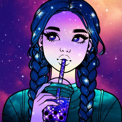realistic girl with braided hair drinking boba