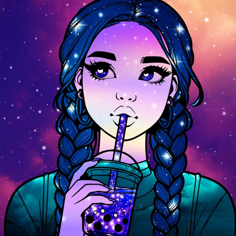 realistic girl with braided hair drinking boba