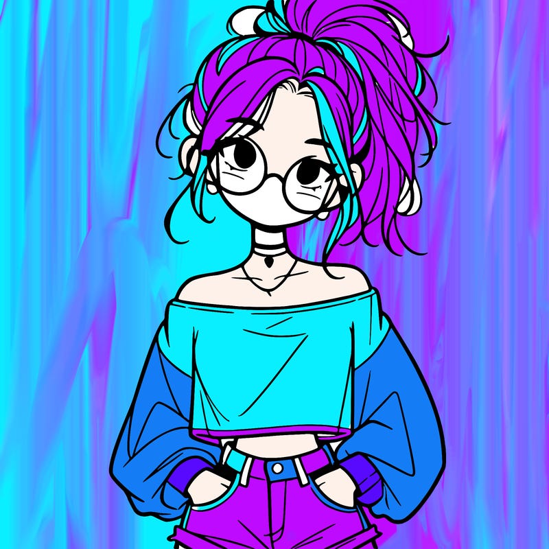 girl with a messy ponytail glasses a baggy crop top and jean shorts