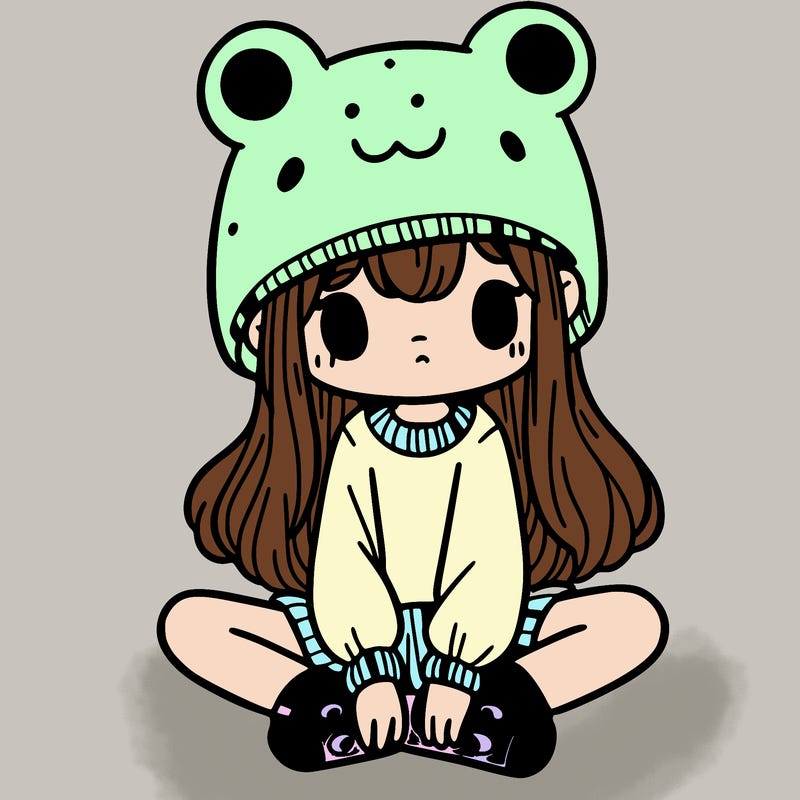 a girl wearing a frog hat and some frog socks