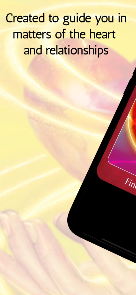 The Psychic Tarot for Heart - The Psychic Tarot for Heart app introductory screen featuring guidance for matters of the heart and relationships.