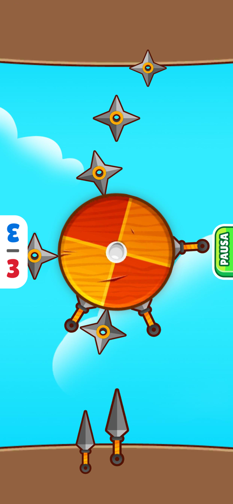 Dos jugadores compitiendo en un mini-juego de lanzamiento de cuchillos ninja en una pantalla de tablet compartida.