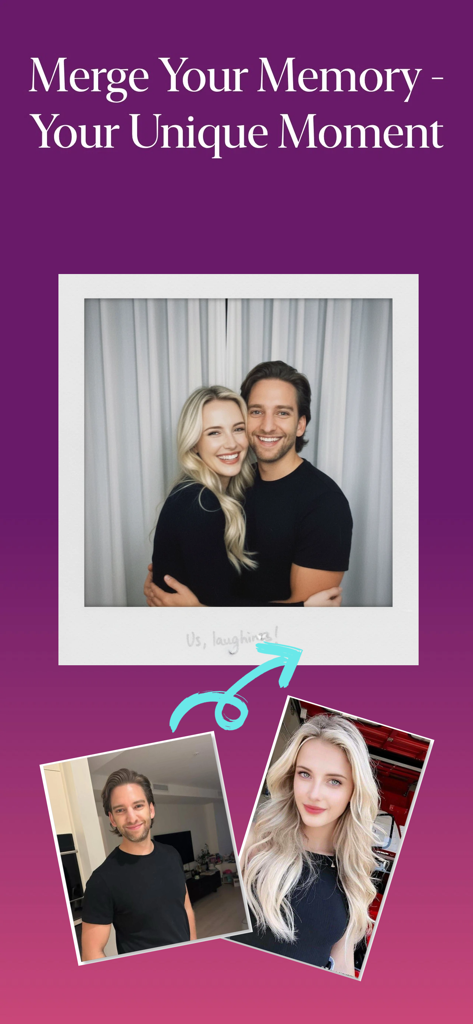 Polaroid AI  Photo Generator - Polaroid AI Photo Generator showing two separate photos merged into a single vintage instant film frame featuring a couple.