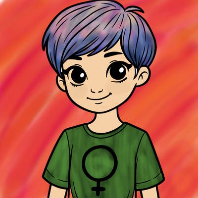 girl with pixie cut and feminist shirt
