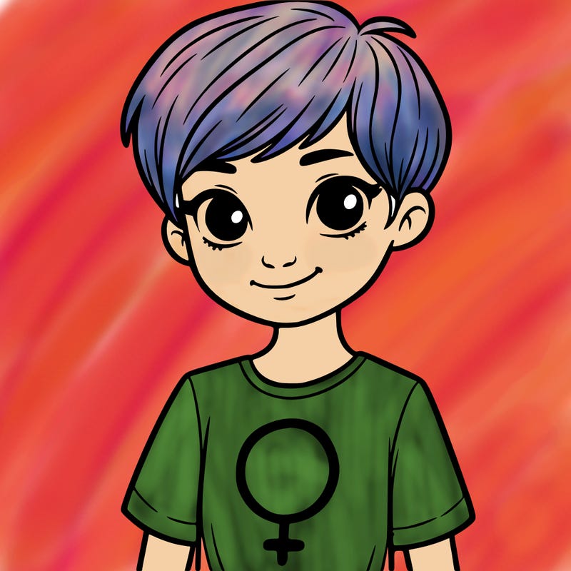girl with pixie cut and feminist shirt