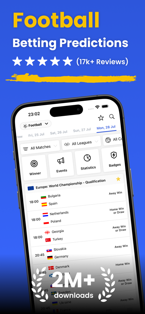 BetScore: Sports Betting Picks - BetScore mobile app interface showing football betting predictions and live scores with a 5 star rating
