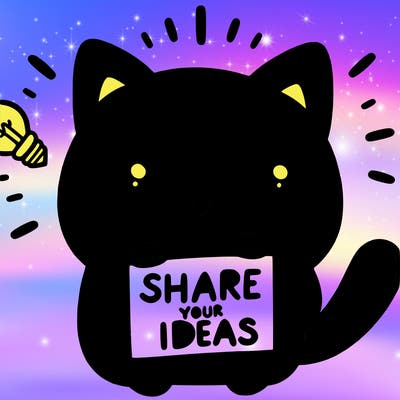 a cute cat saying share your ideas