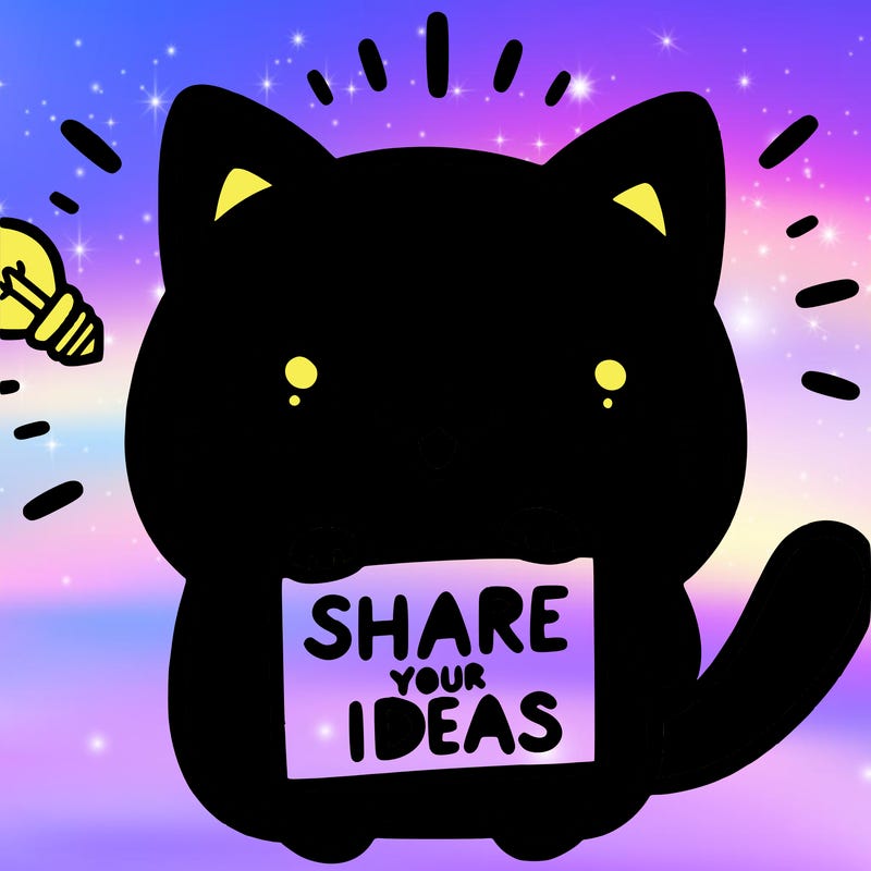 a cute cat saying share your ideas
