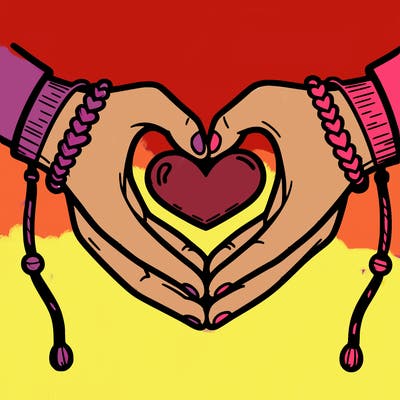 heart hands with friendship bracelets