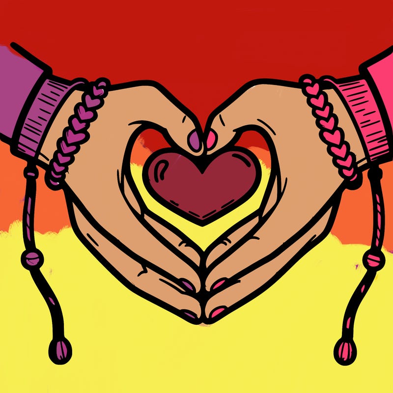 heart hands with friendship bracelets