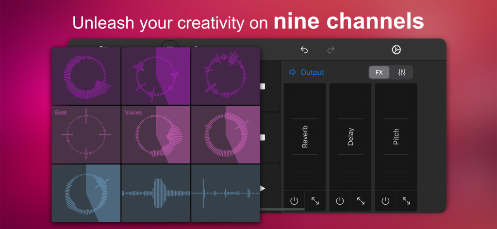 Loopify - Live Looper - Loopify live looper app interface with nine channels and audio effects