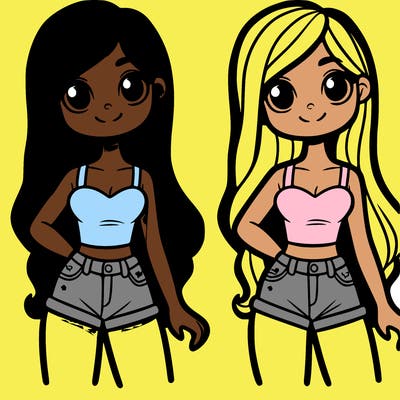 girl with shorts a tank top and long hair