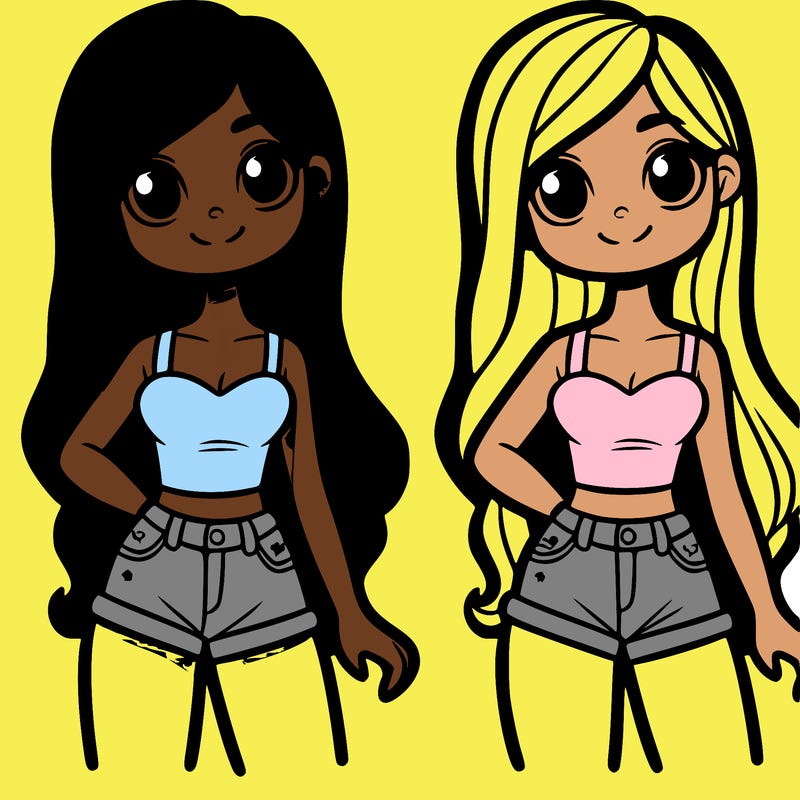 girl with shorts a tank top and long hair