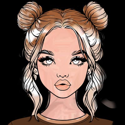 realistic girl with two buns in hair and lips
