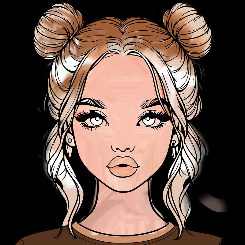 realistic girl with two buns in hair and lips