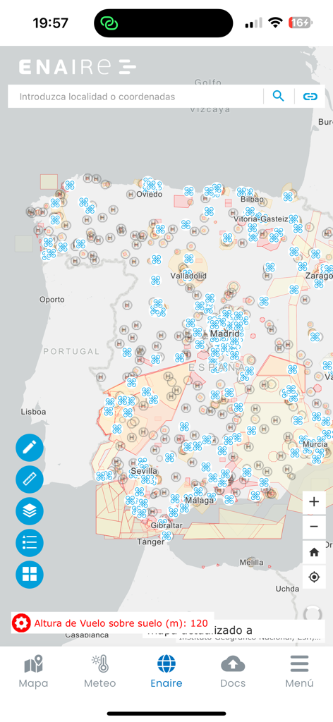 VUELA DRONES - Carte des zones de vol et des restrictions de drones en Espagne sur l'application Vuela Drones.