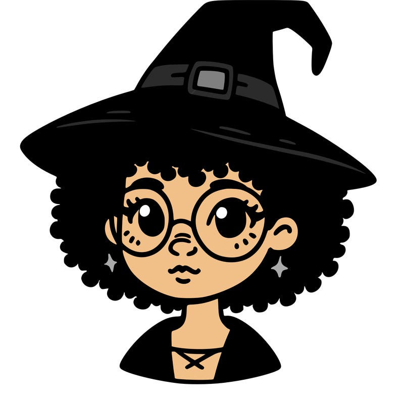 a black person who is a witch and has glasses