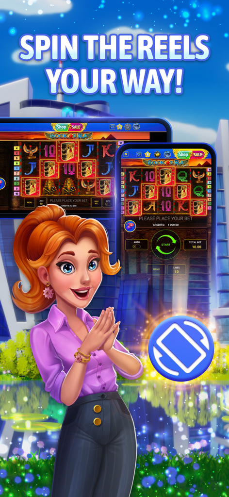 Bloom Boom Casino Online Slots - Exhibición de las tragamonedas en línea de Bloom Boom Casino en modo horizontal y vertical con la presentadora Rosa