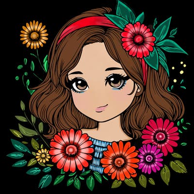 realistic girl with flowers