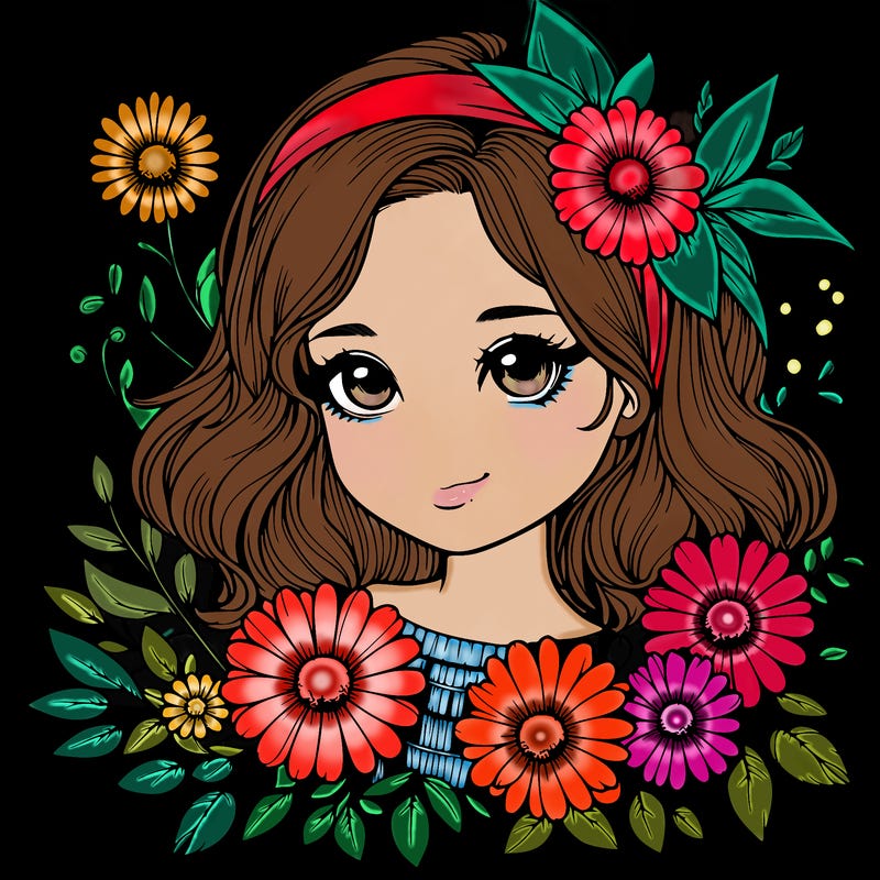 realistic girl with flowers