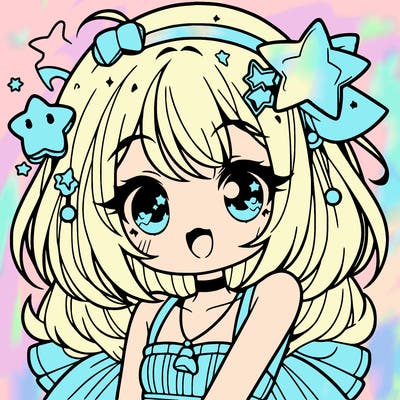 cute anime girl with star accessories