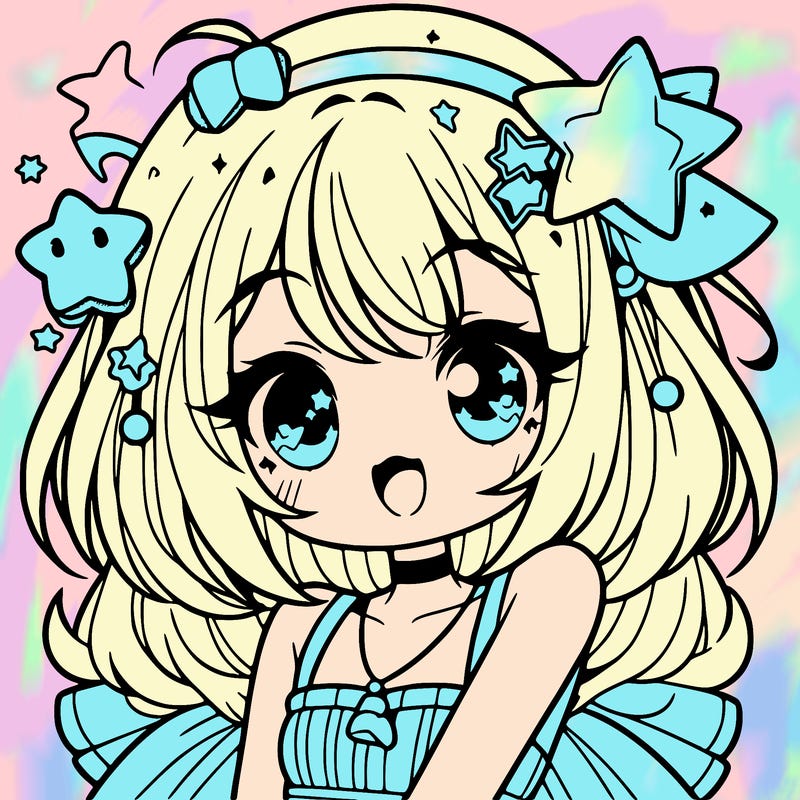 cute anime girl with star accessories