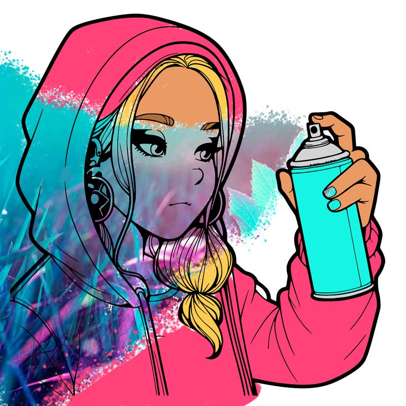 a realistic girl, spray painting