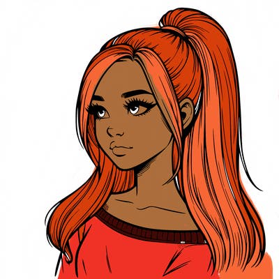 realistic girl with a high ponytail