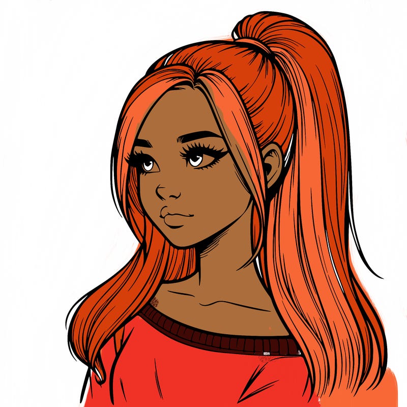 realistic girl with a high ponytail