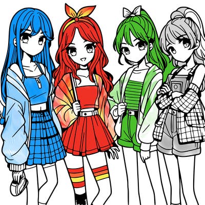 teen manga girls group of 4