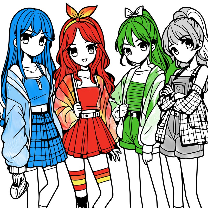teen manga girls group of 4