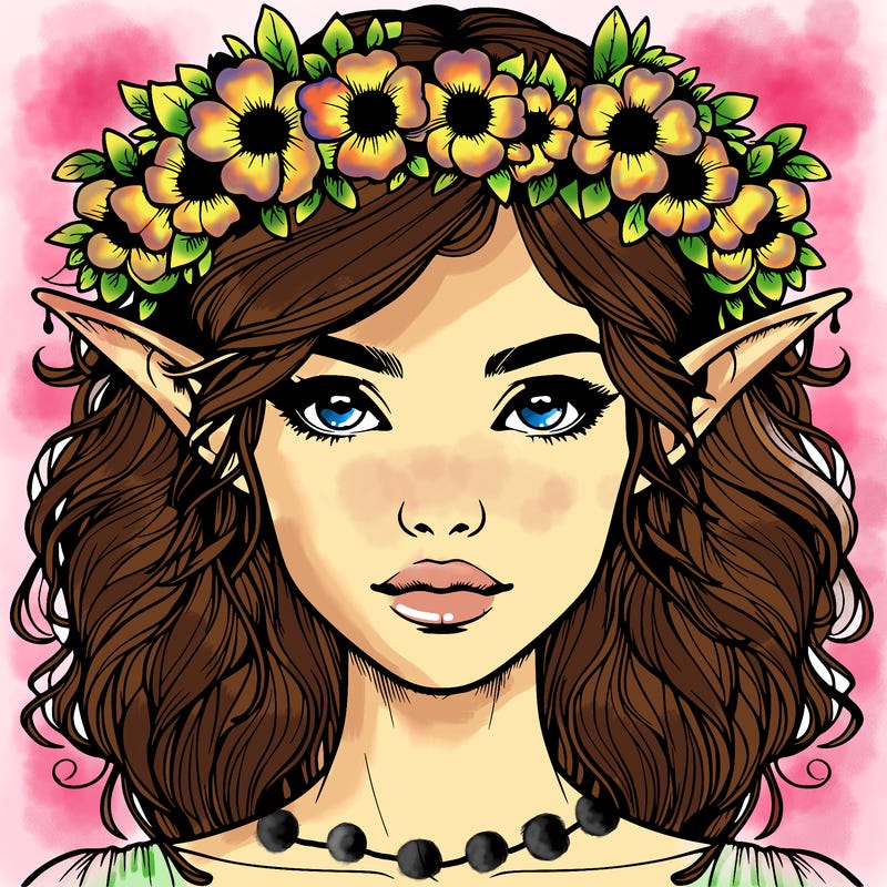 realistic female elf with flower crown