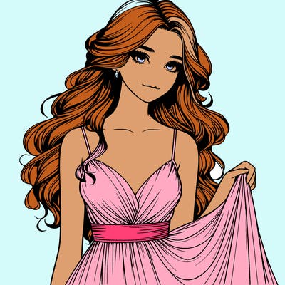 realistic girl in flowy silky prom dress