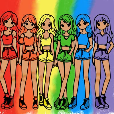 a group of girls wearing crop tops and shorts