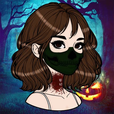 realistic girl with skull