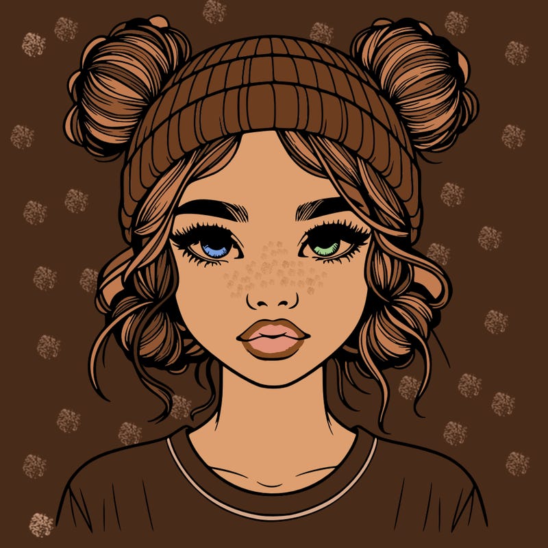 realistic girl with buns in her hair with a beanie on