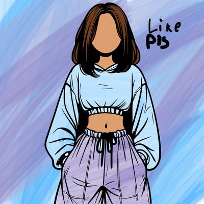 realistic girl faceless with baggy pants and a crop top