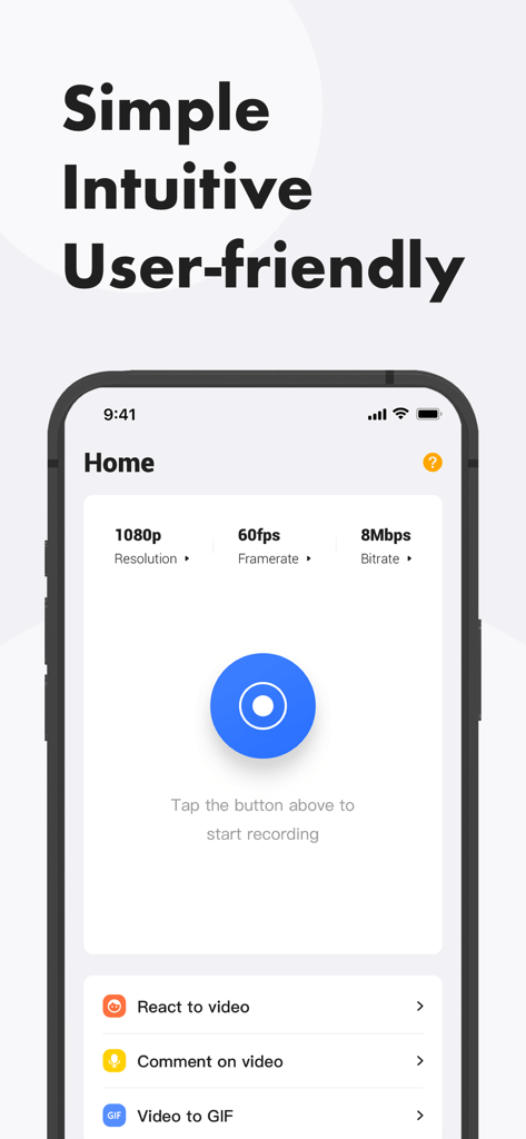 Home screen of Awesome Screen Recorder app showing 1080p video settings and a record button