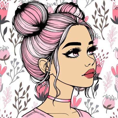 realistic girl with buns on the top of her head