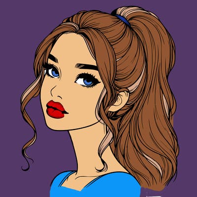 realistic girl with a ponytail on her hair and lips