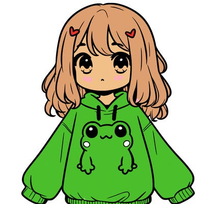 girl wearing frogging sweatshirt