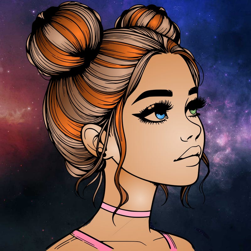 realistic girl with buns on the top of her head