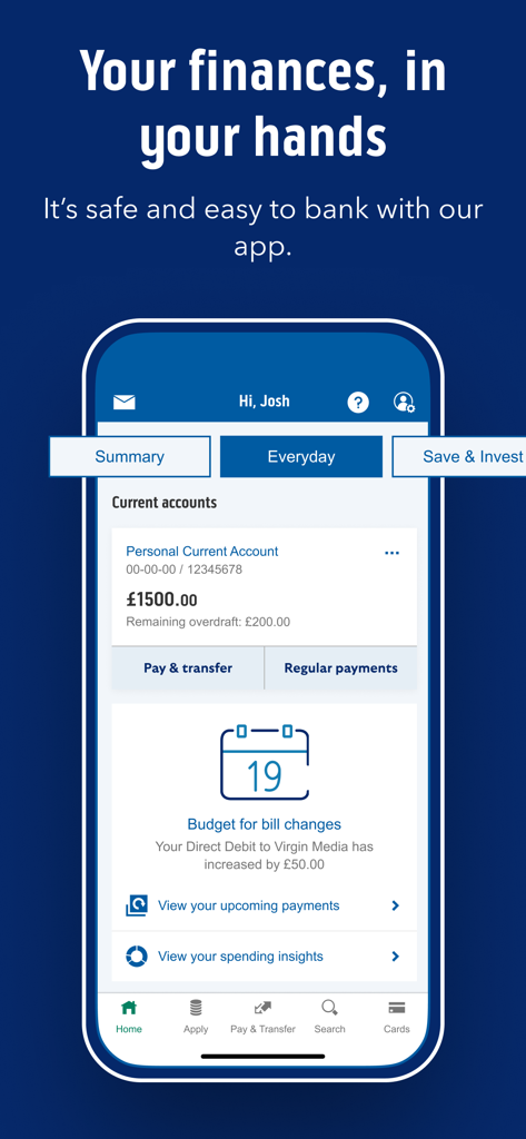 Bank of Scotland Mobile Bank - Bank of Scotland mobile app home screen showing current account balance and financial insights.
