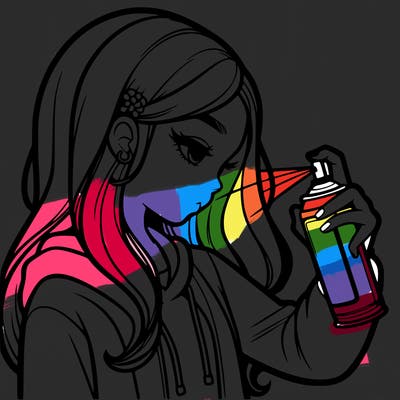 a realistic girl spray painting