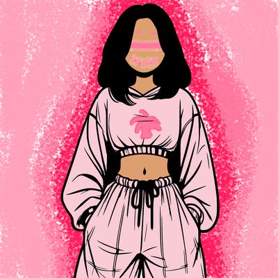 realistic girl faceless with baggy pants and a crop top