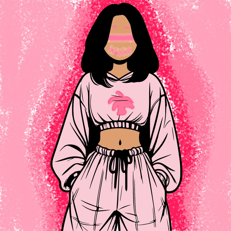 realistic girl faceless with baggy pants and a crop top