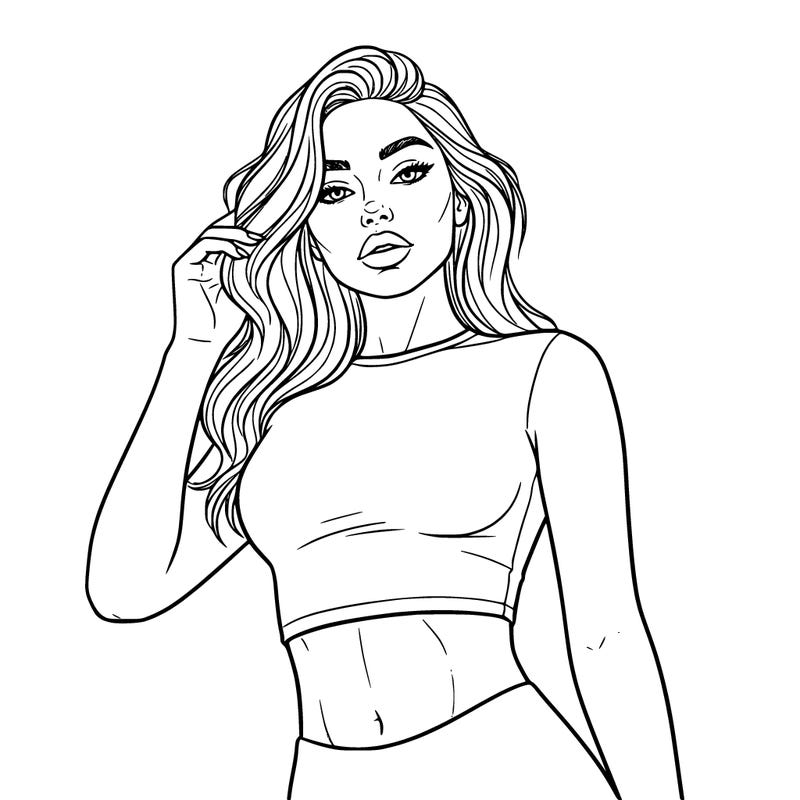 super cute girl with hand brushing hair out of face and lip injections in a crop top